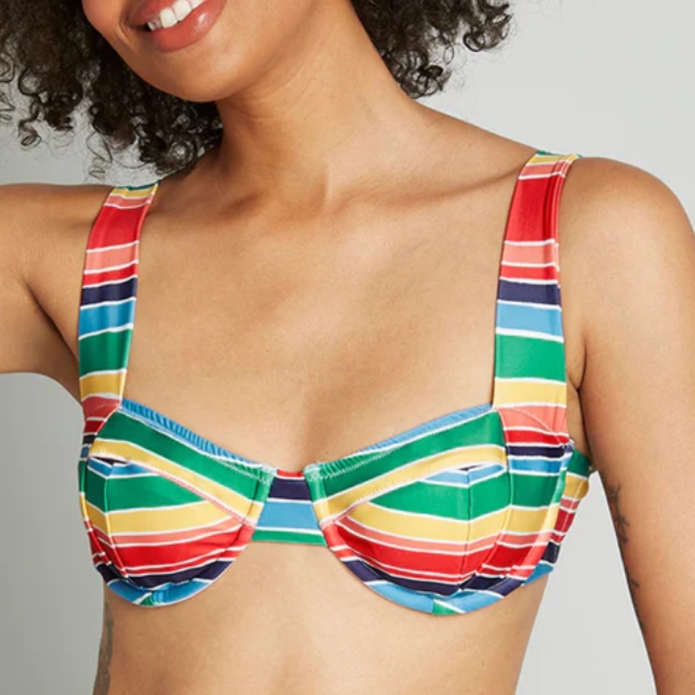 ModCloth The Garbo Underwire Rainbow Multi Stripe Bikini Top Women's Medium